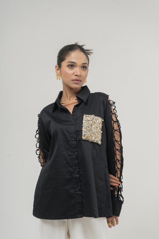 Midnight Luxe Lace-Up Shirt