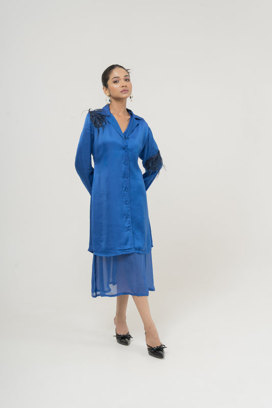 Sapphire Plume Satin Dress