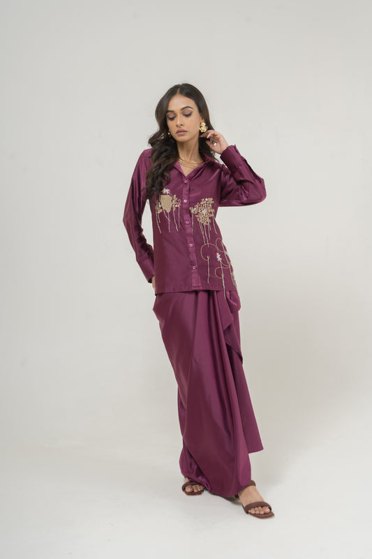 Garnet Garden Draped Shirt Set