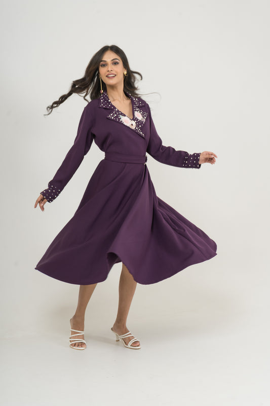 Plum Petal Embellished Midi Dress