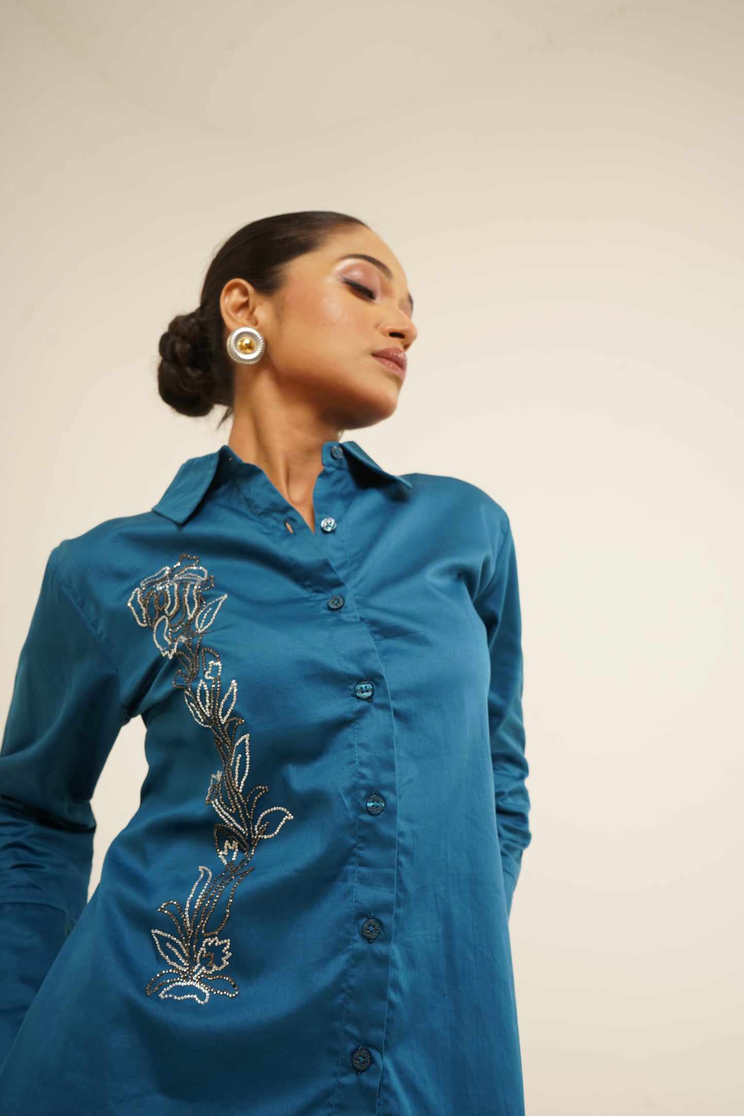 Midnight Bloom Embroidered Shirt