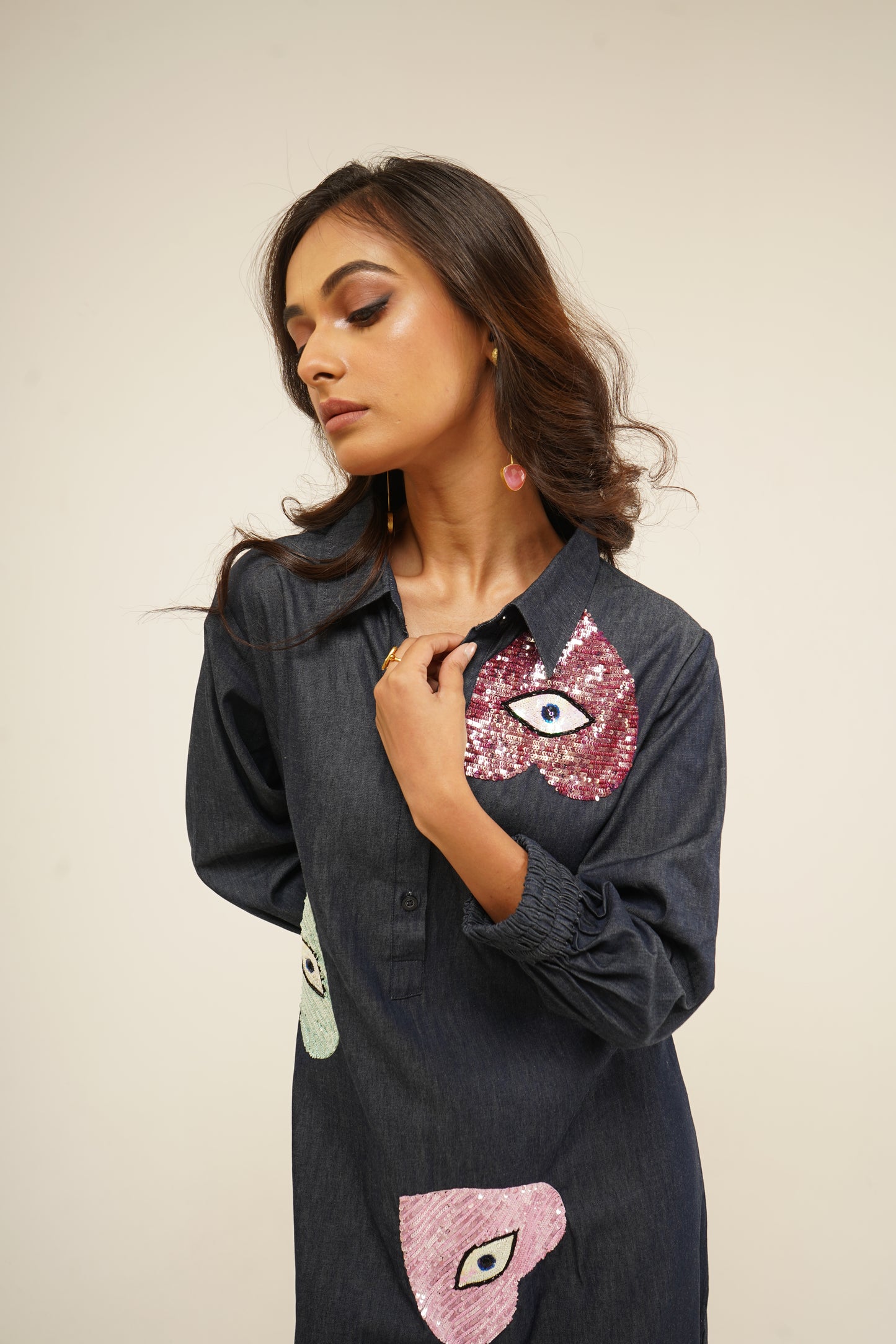 Midnight Muse Embroidered Shirt Dress