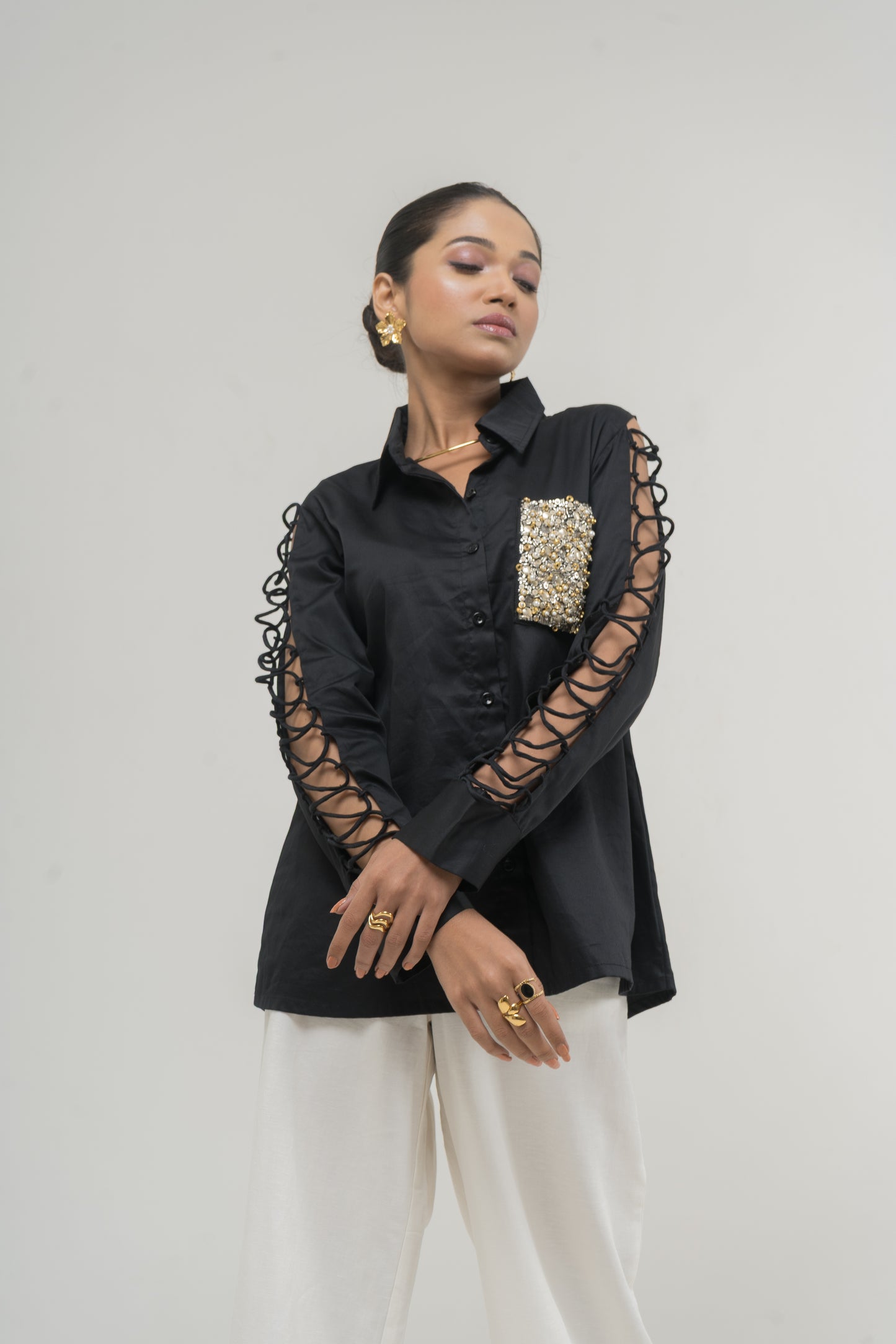 Midnight Luxe Lace-Up Shirt