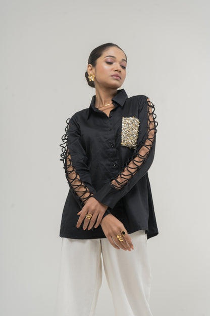 Midnight Luxe Lace-Up Shirt