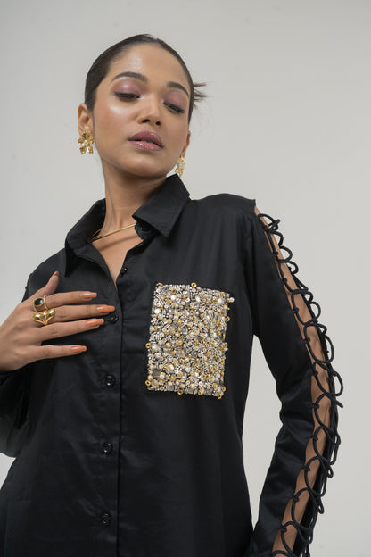 Midnight Luxe Lace-Up Shirt