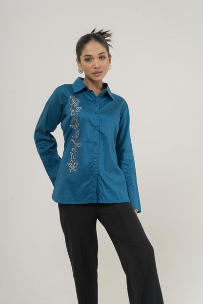 Midnight Bloom Embroidered Shirt