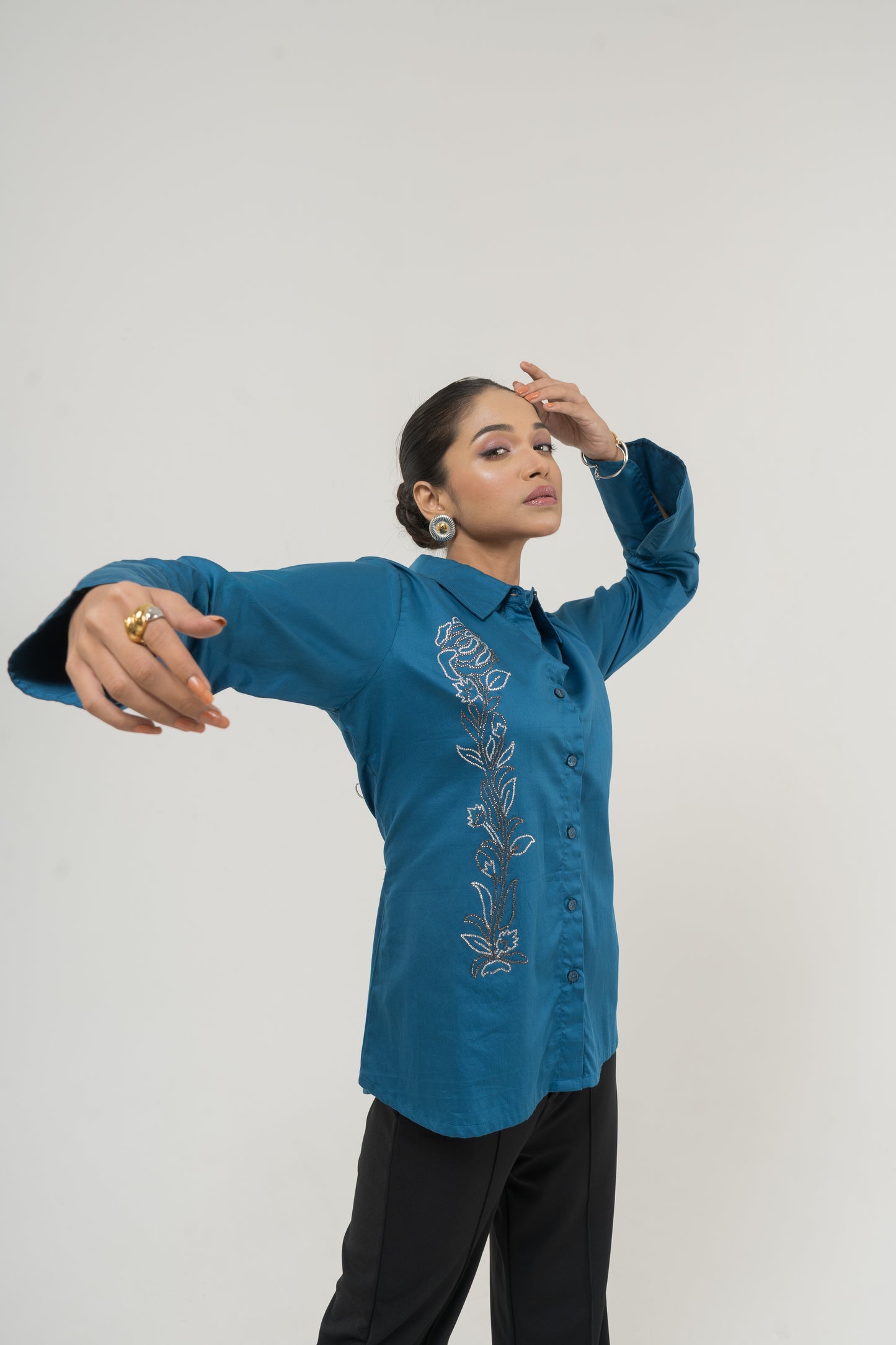 Midnight Bloom Embroidered Shirt