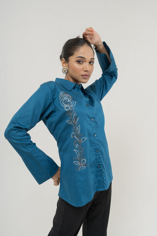 Midnight Bloom Embroidered Shirt