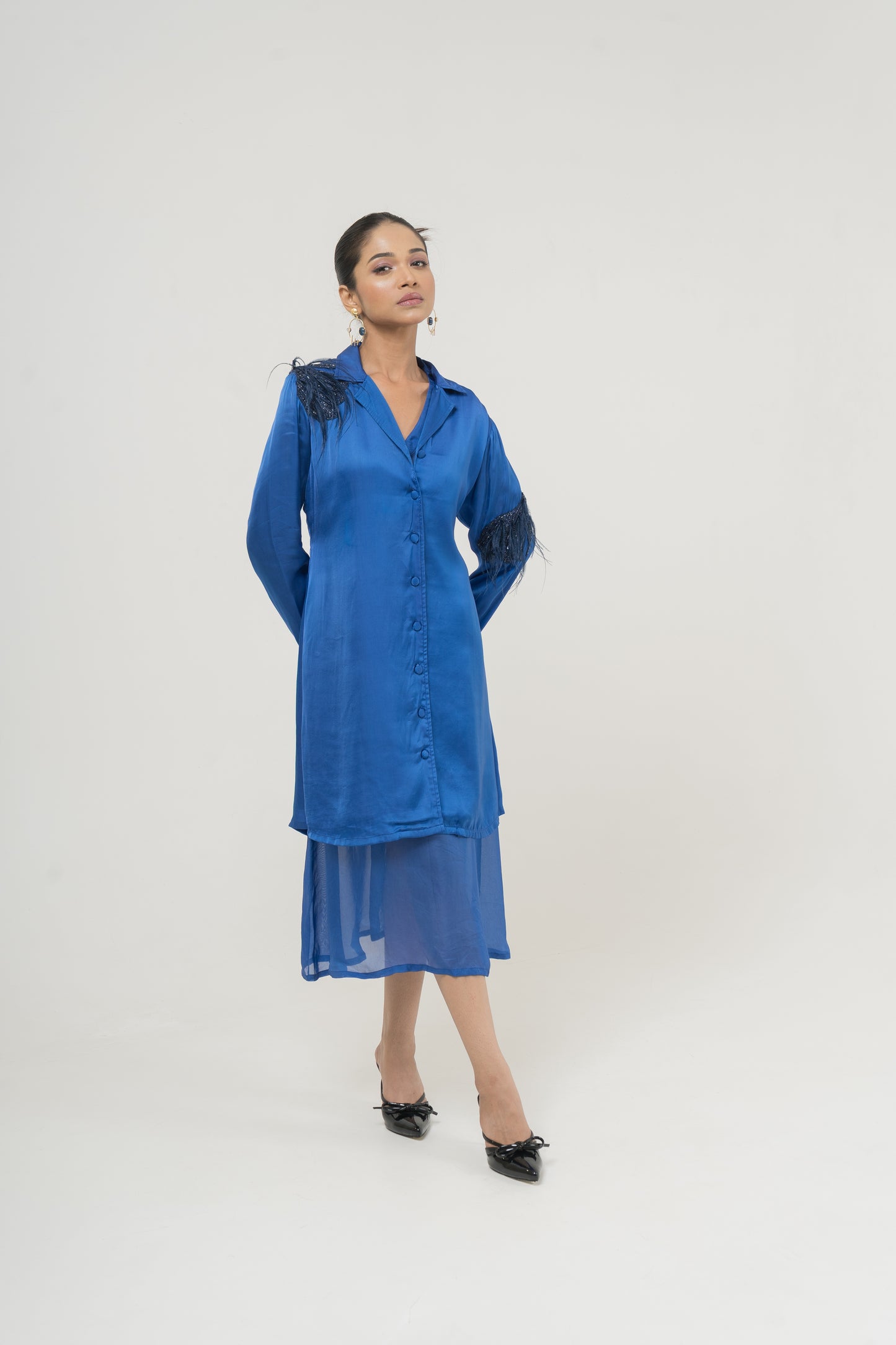 Sapphire Plume Satin Dress