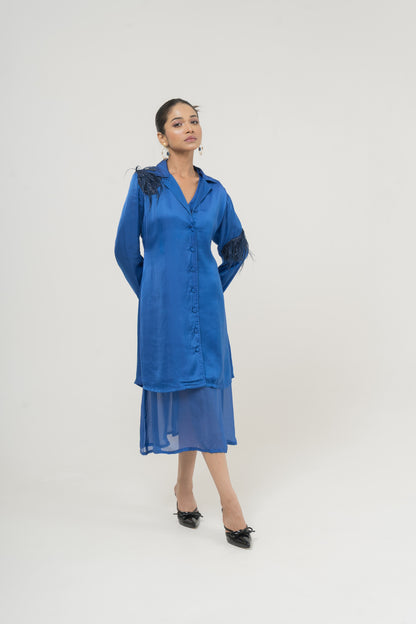 Sapphire Plume Satin Dress