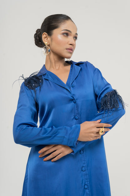 Sapphire Plume Satin Dress