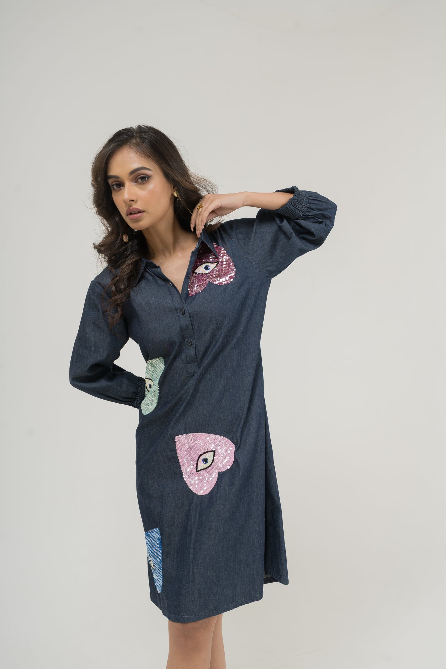 Midnight Muse Embroidered Shirt Dress
