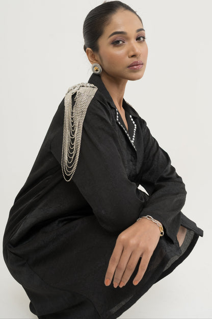 Shadow Drape Embellished Shirt Dress