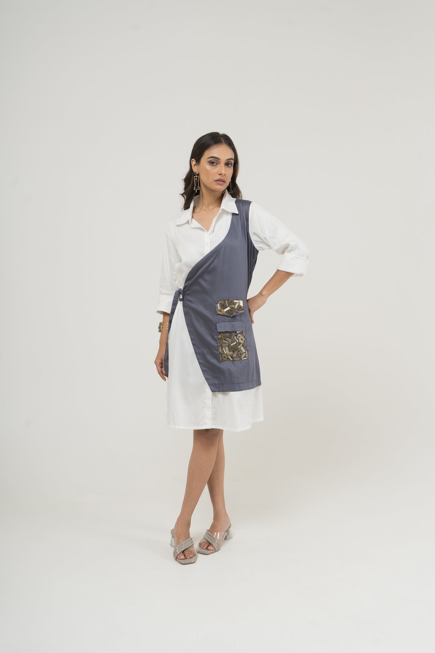 Dual Tone Drape Shirt Dress