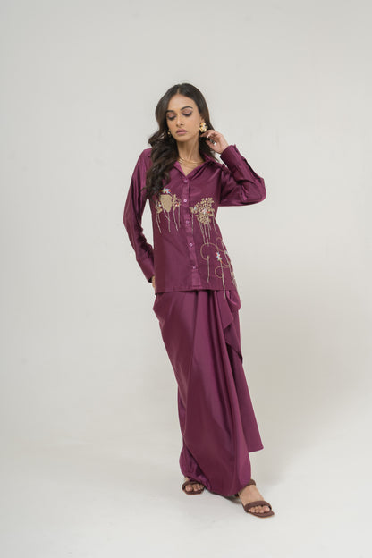Garnet Garden Draped Shirt Set