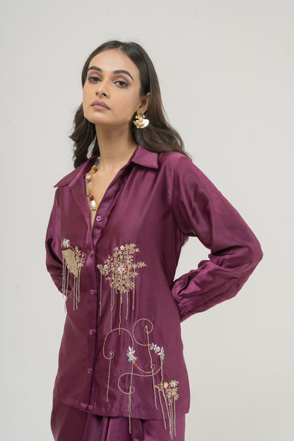 Garnet Garden Draped Shirt Set