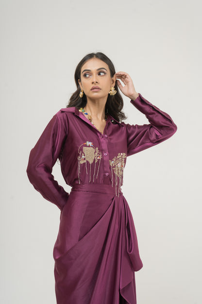 Garnet Garden Draped Shirt Set