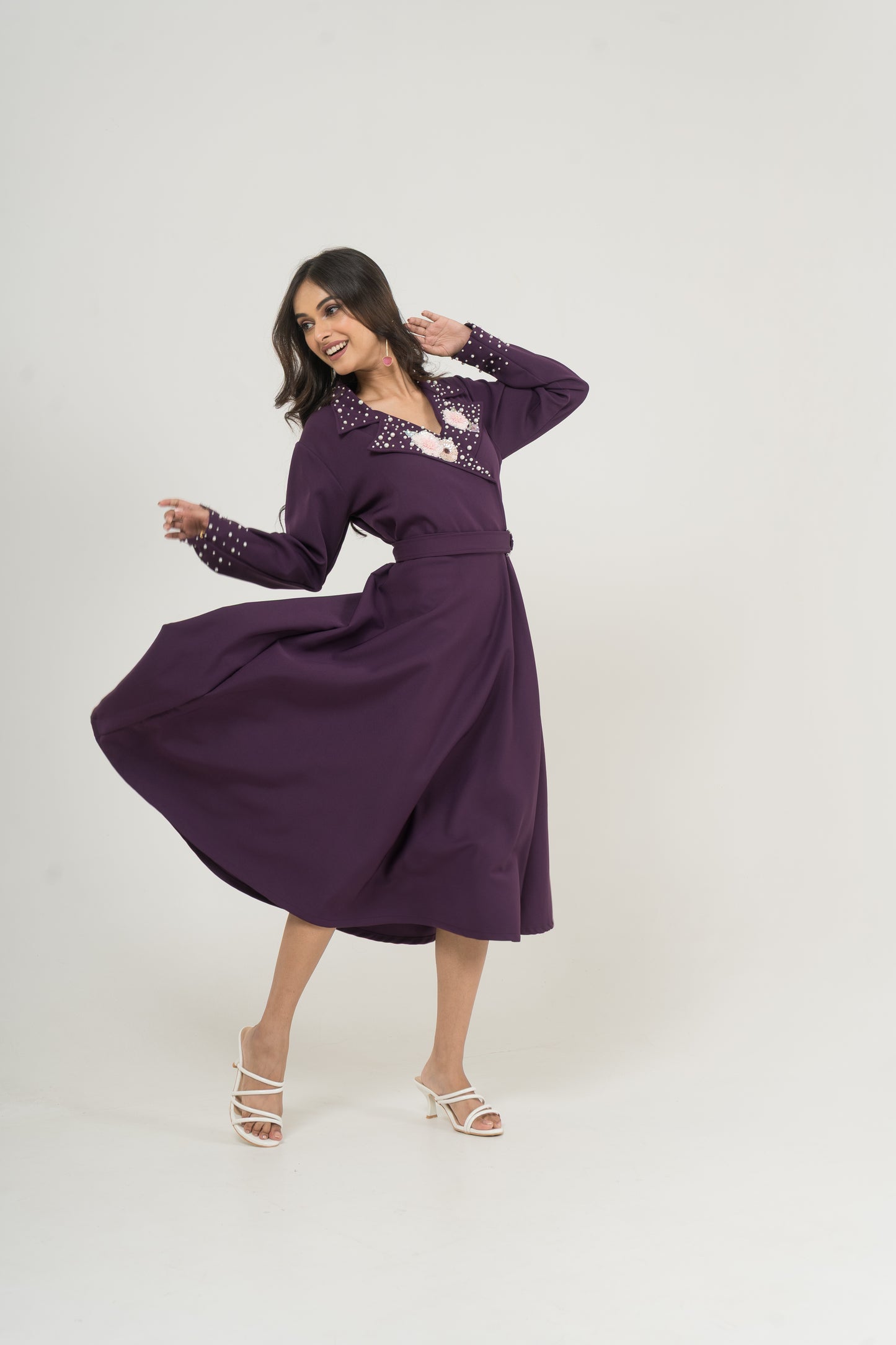 Plum Petal Embellished Midi Dress