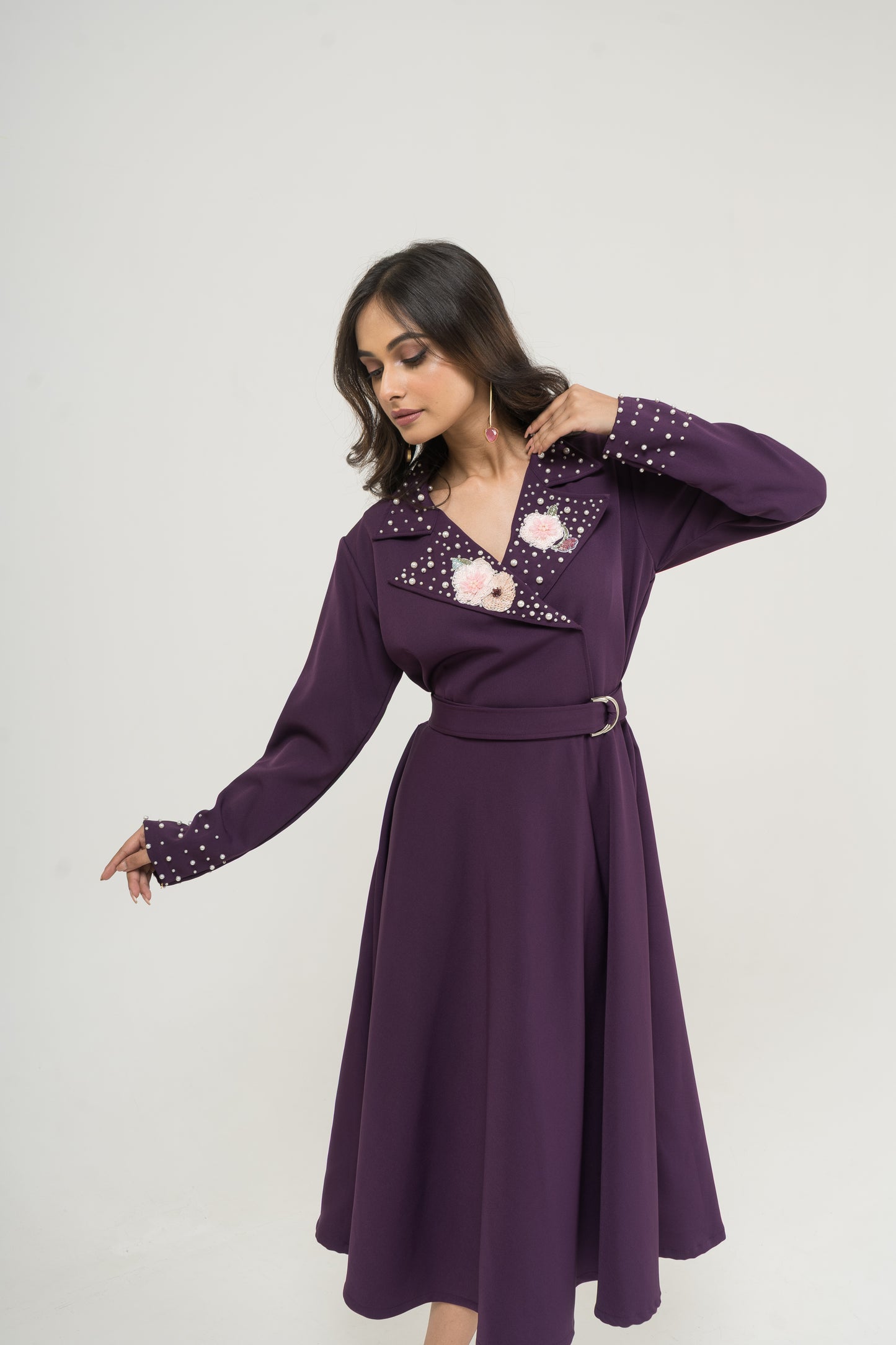 Plum Petal Embellished Midi Dress