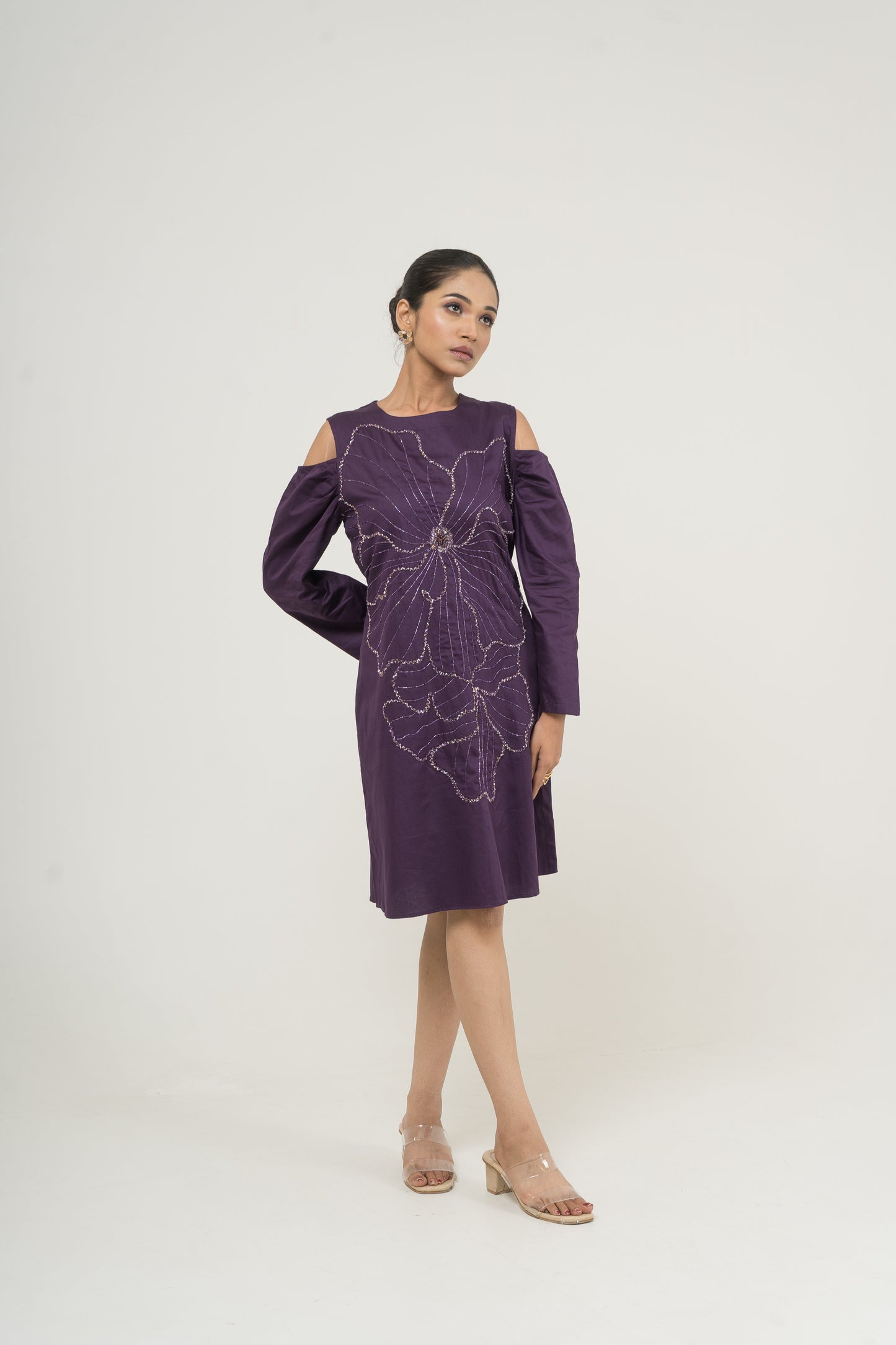 Orchid Whisper Cold-Shoulder Dress