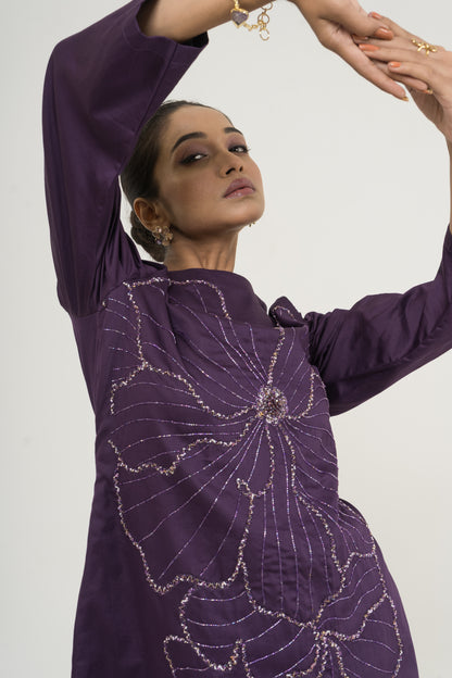 Orchid Whisper Cold-Shoulder Dress