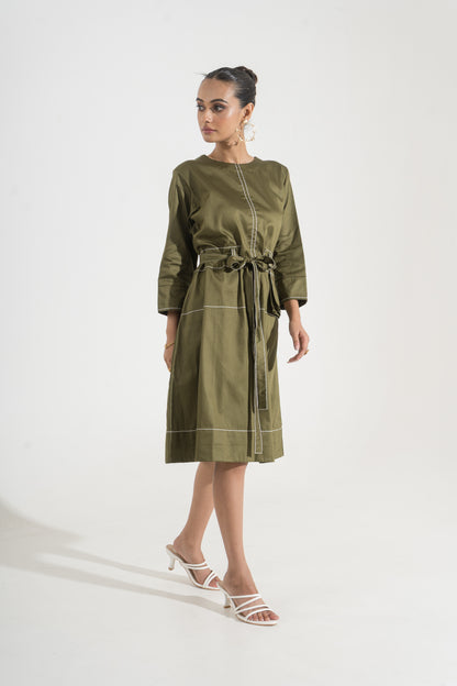 Olive Line Belted Dress