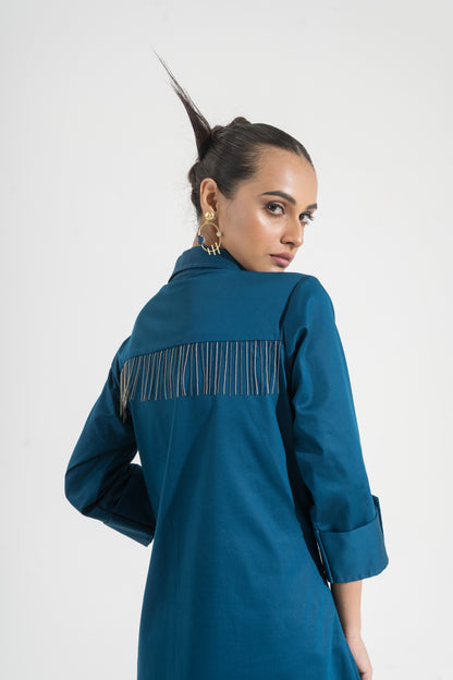 Teal Tempo Belted Shirt Dress