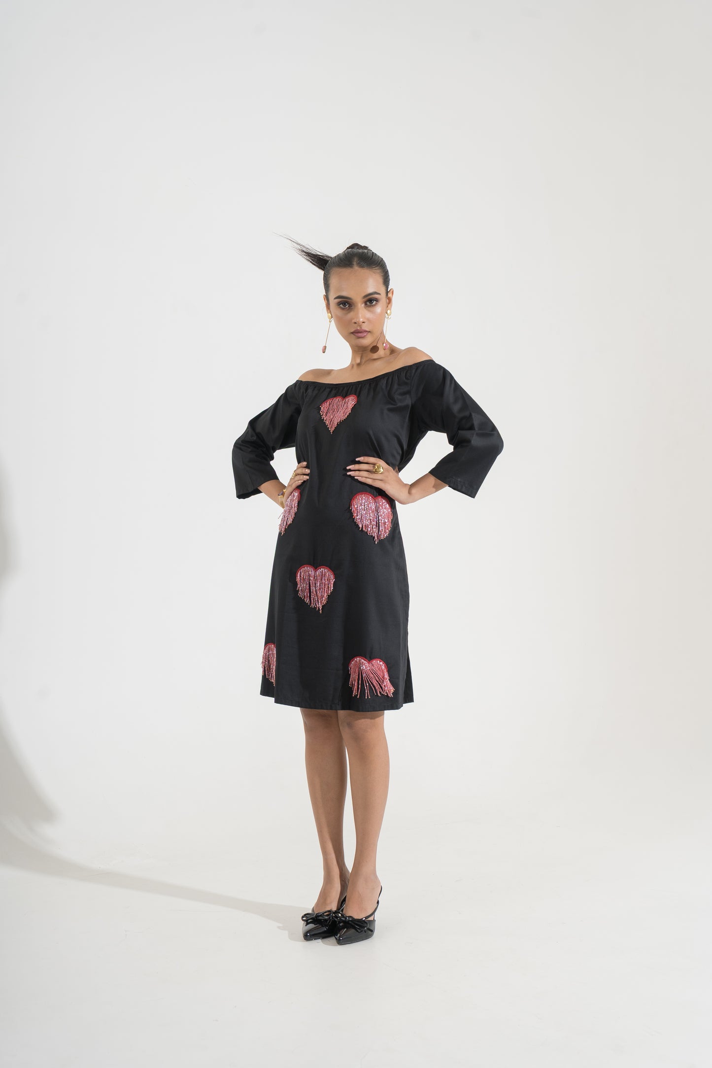 Hearts in Motion Off-Shoulder Dress