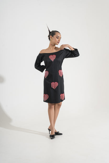 Hearts in Motion Off-Shoulder Dress