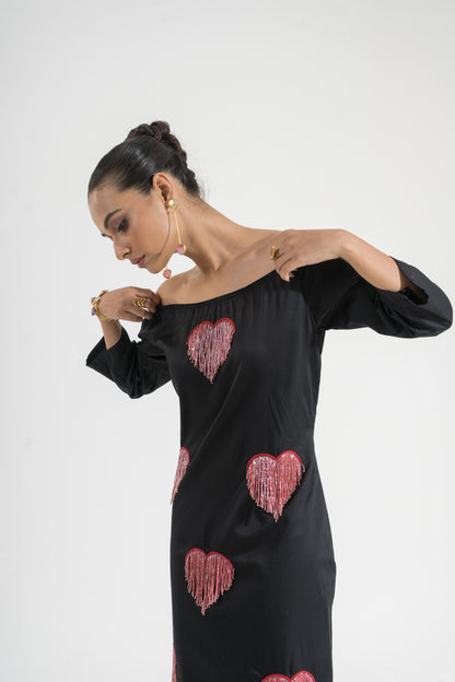 Hearts in Motion Off-Shoulder Dress