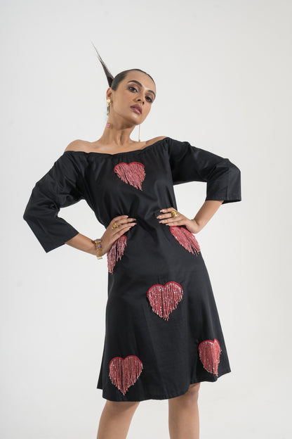 Hearts in Motion Off-Shoulder Dress