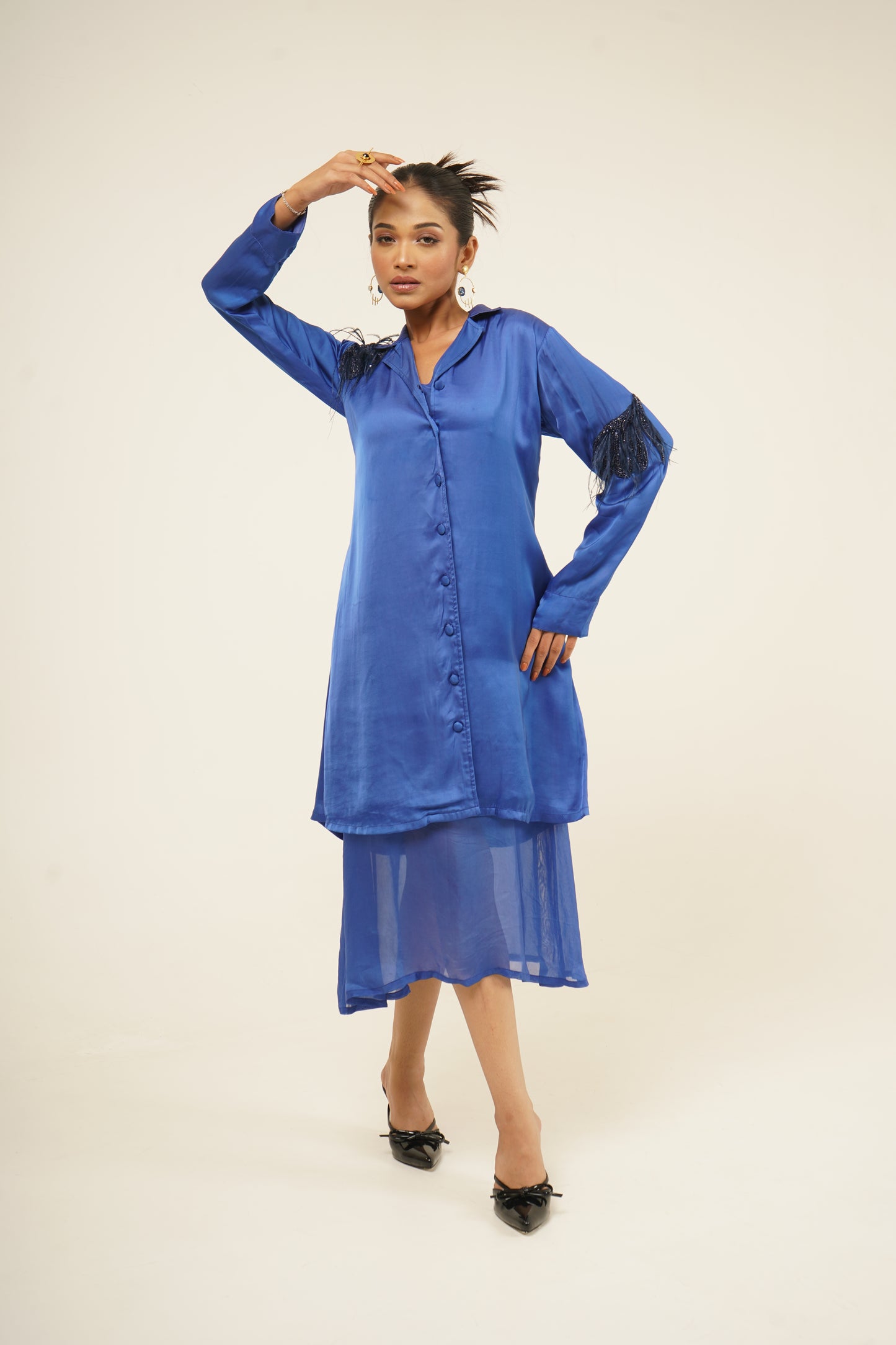 Sapphire Plume Satin Dress