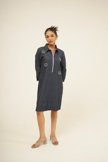 Indigo Edge Zip-Front Dress