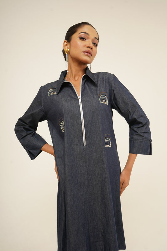 Indigo Edge Zip-Front Dress