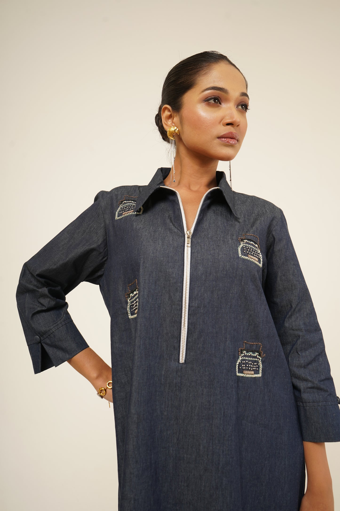 Indigo Edge Zip-Front Dress