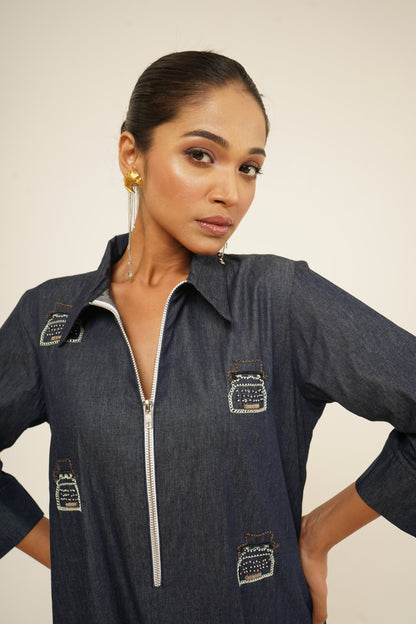 Indigo Edge Zip-Front Dress