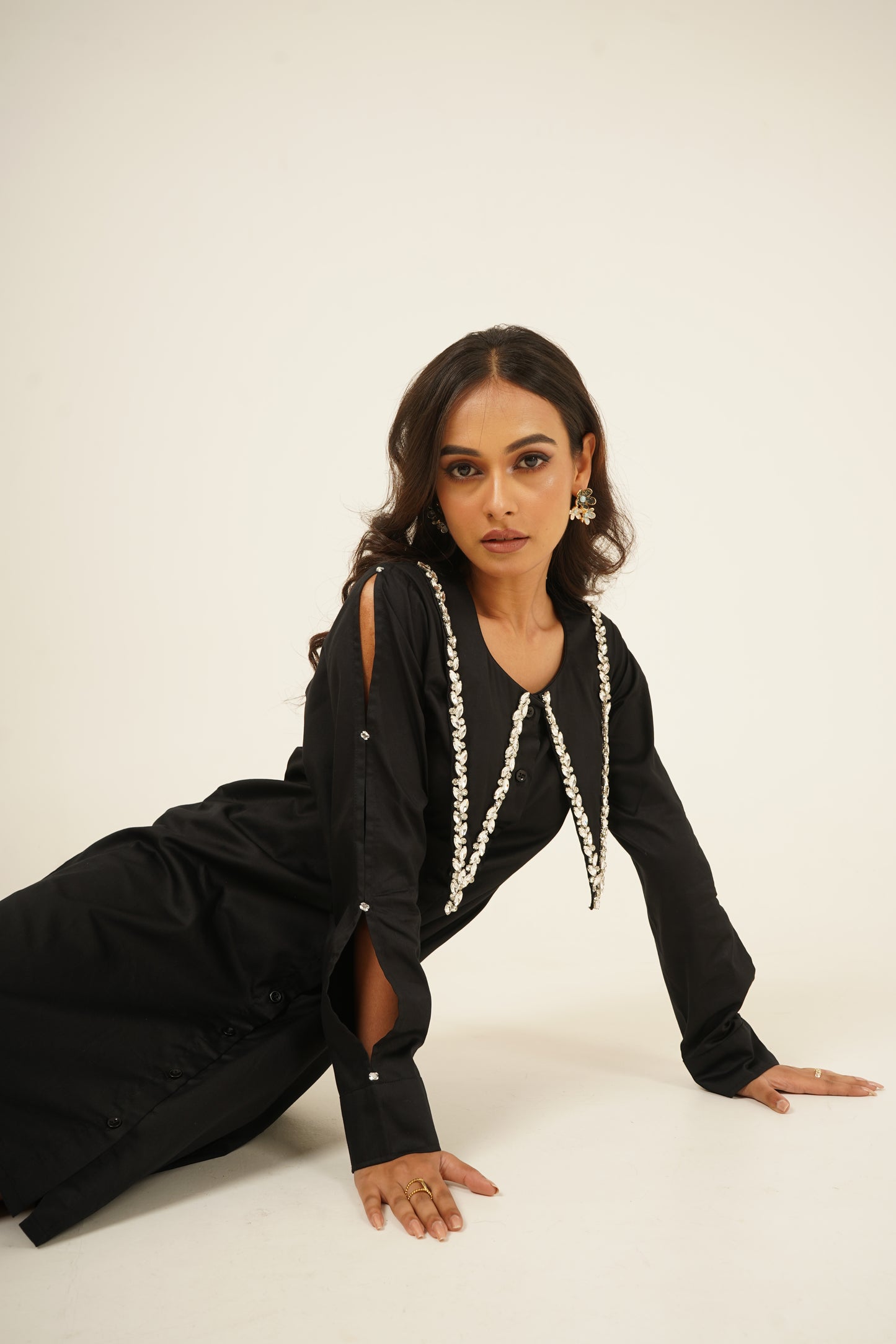 Noir Gleam Cut-Out Dress