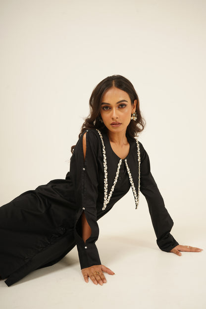 Noir Gleam Cut-Out Dress