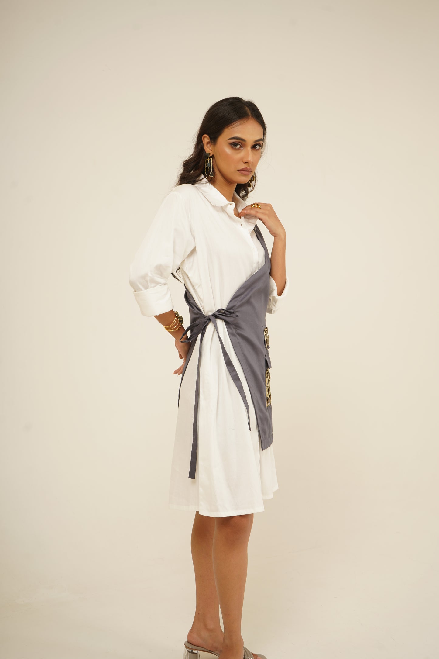 Dual Tone Drape Shirt Dress