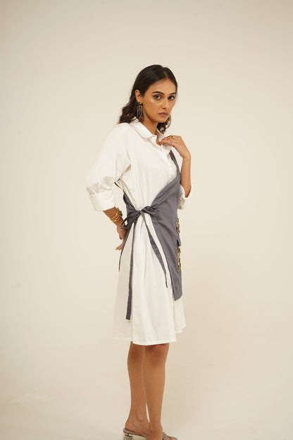 Dual Tone Drape Shirt Dress