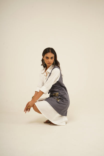 Dual Tone Drape Shirt Dress