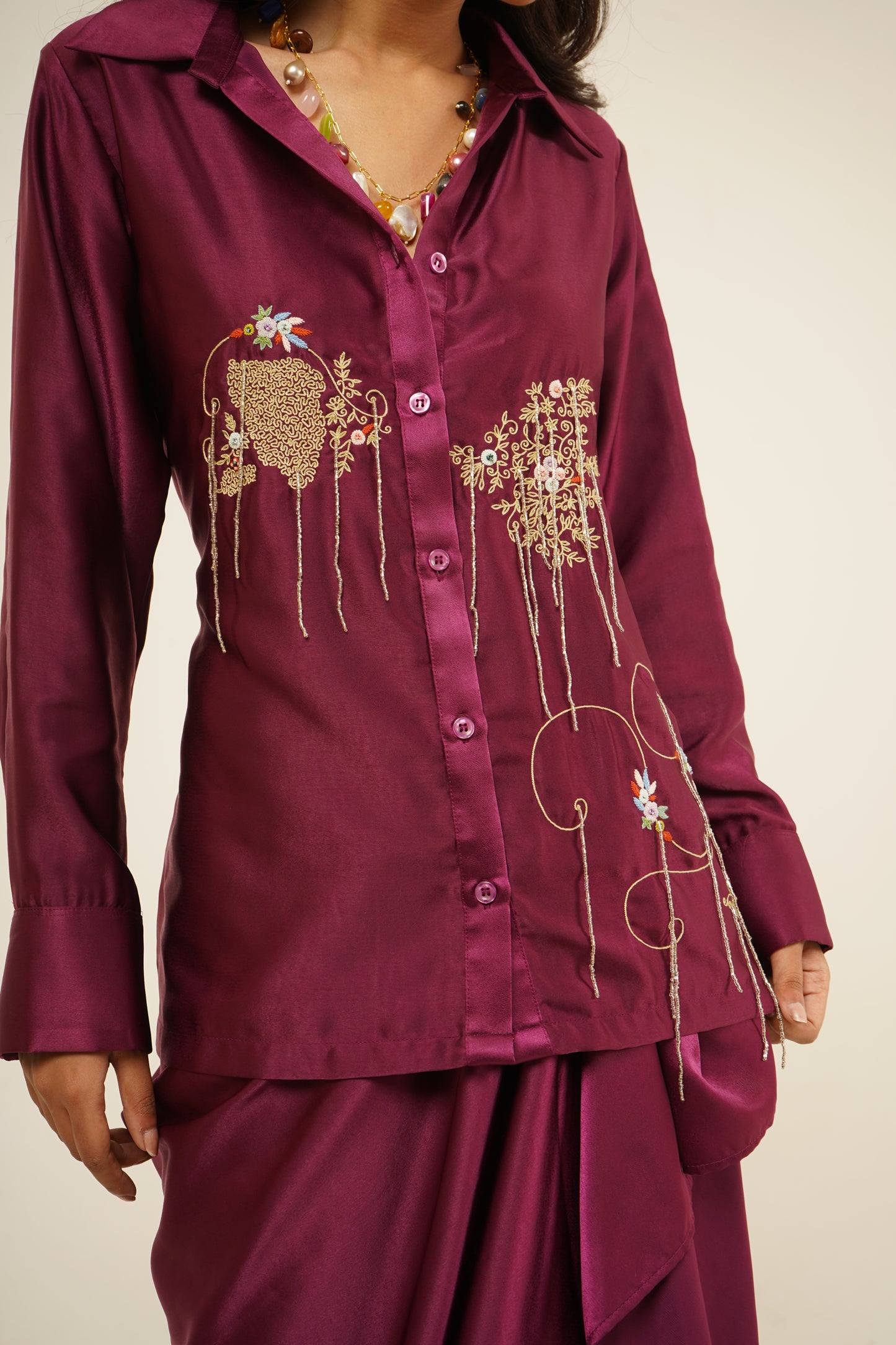 Garnet Garden Draped Shirt Set