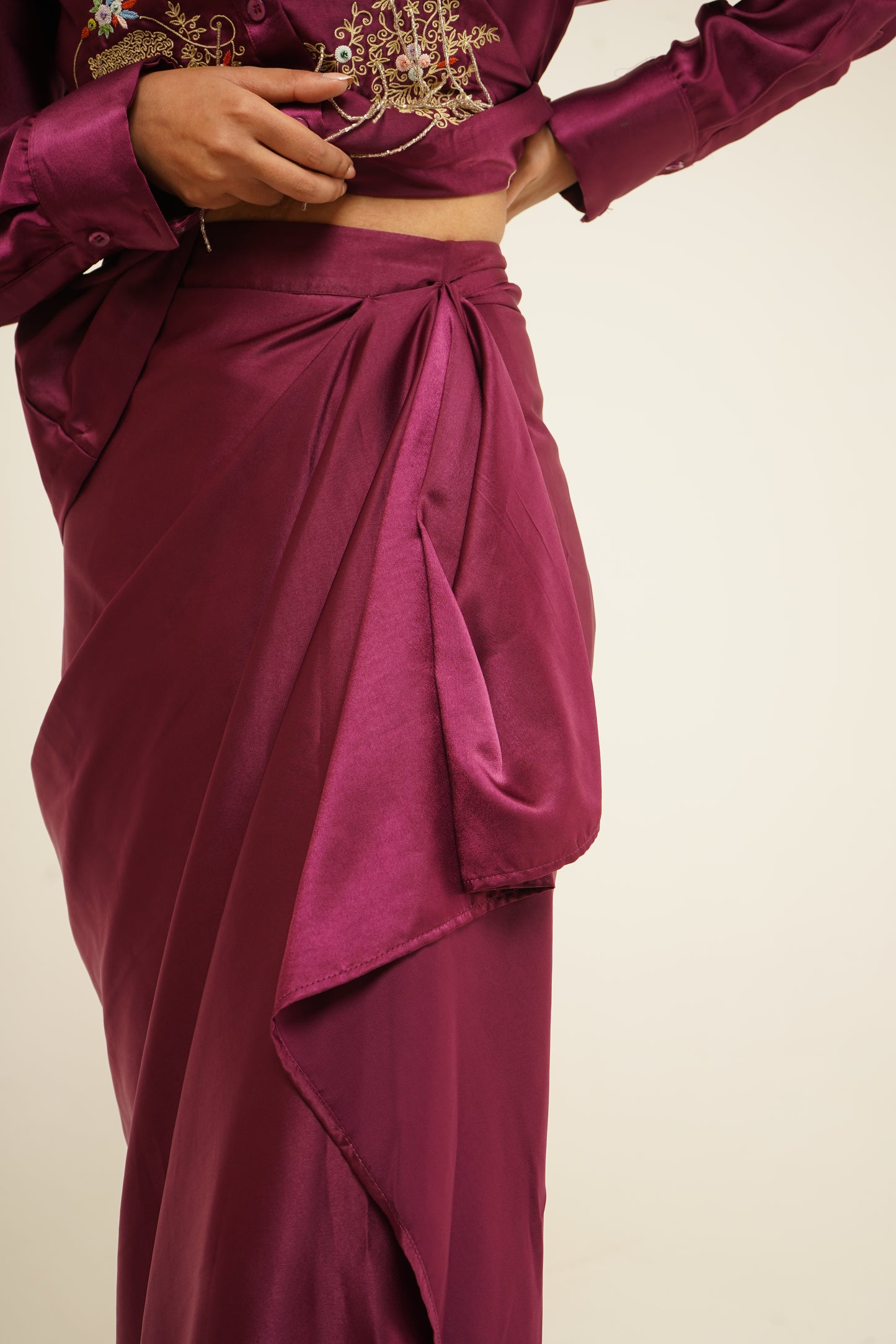 Garnet Garden Draped Shirt Set